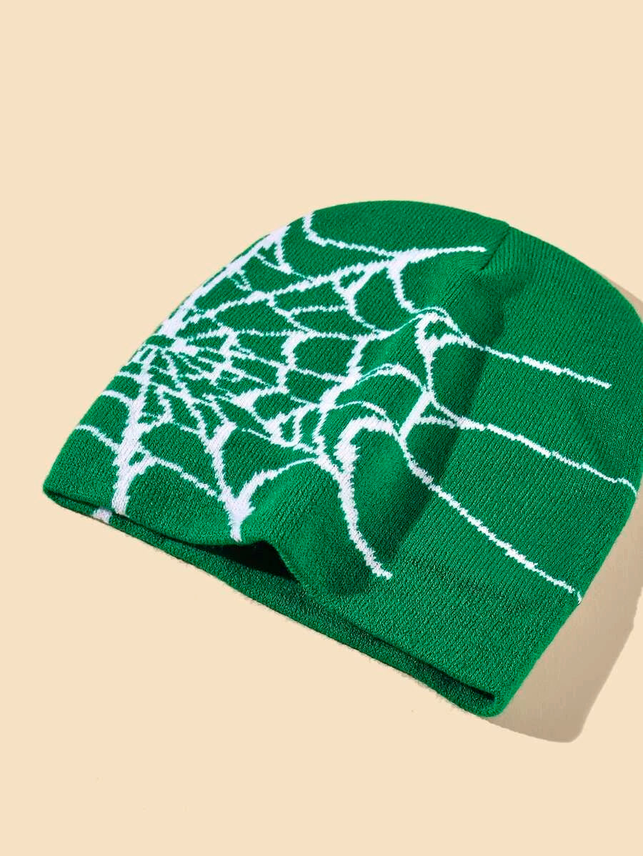 Green Spider Web Beanie