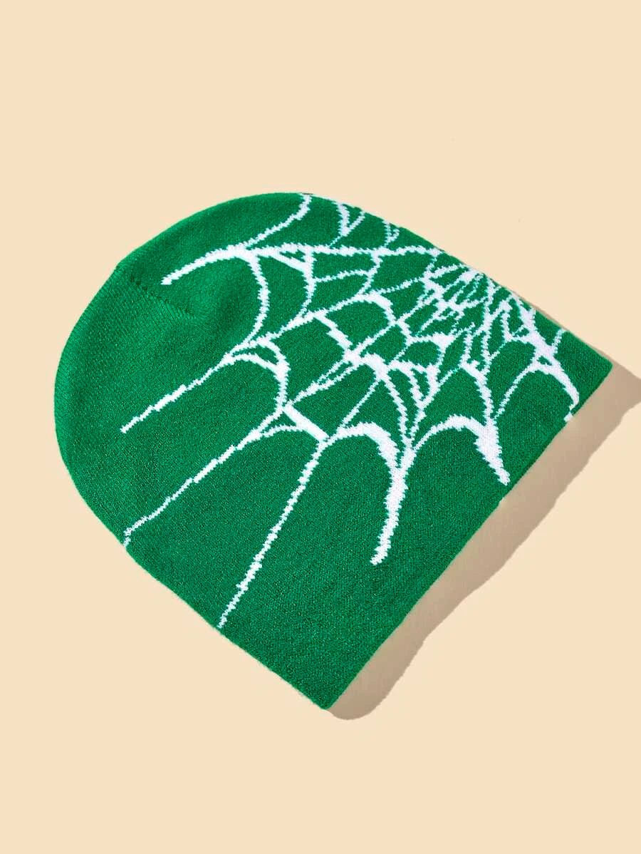 Green Spider Web Beanie