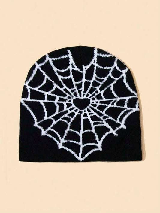 Black Heart Spider Web Beanie