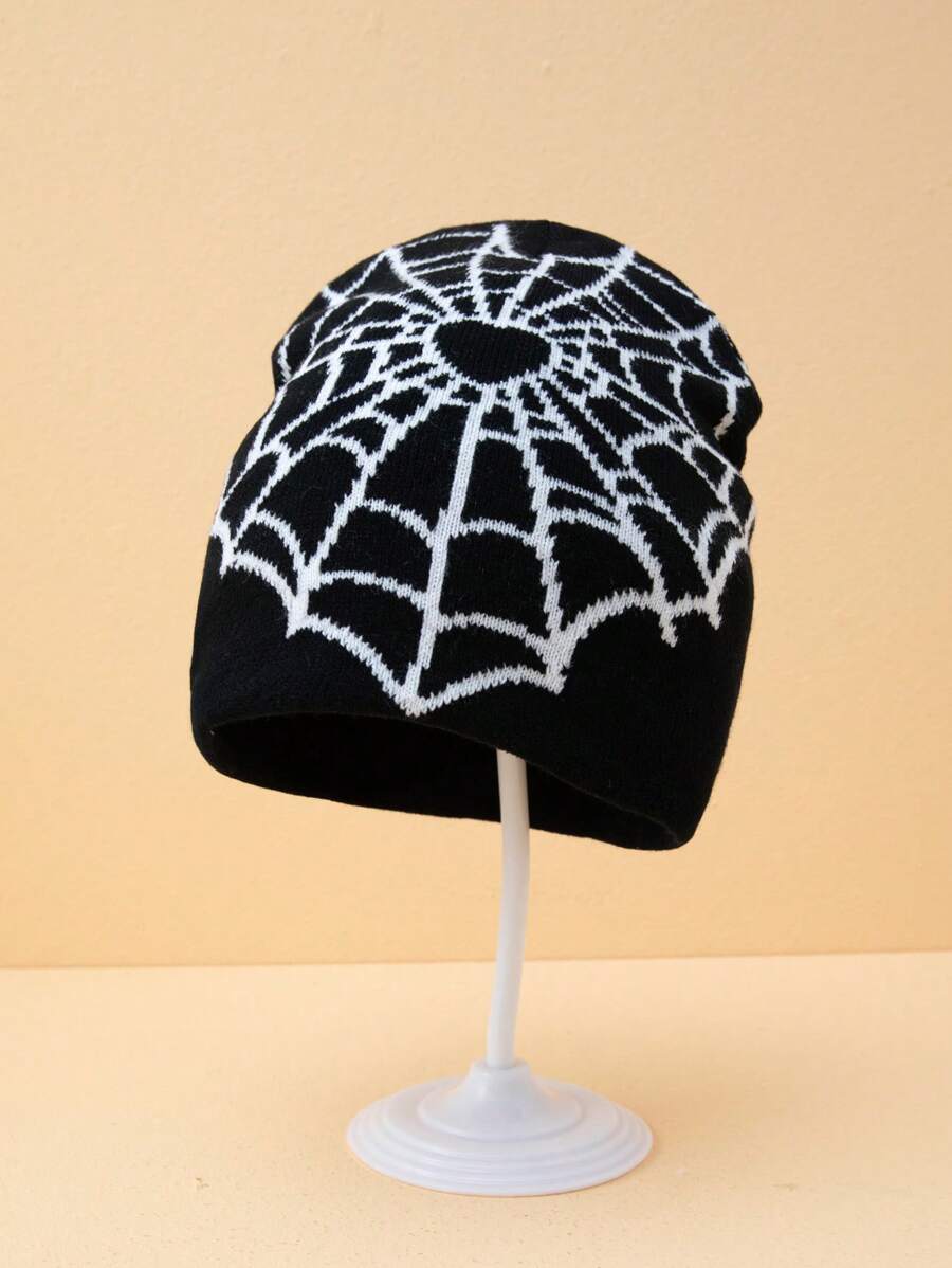 Black Heart Spider Web Beanie