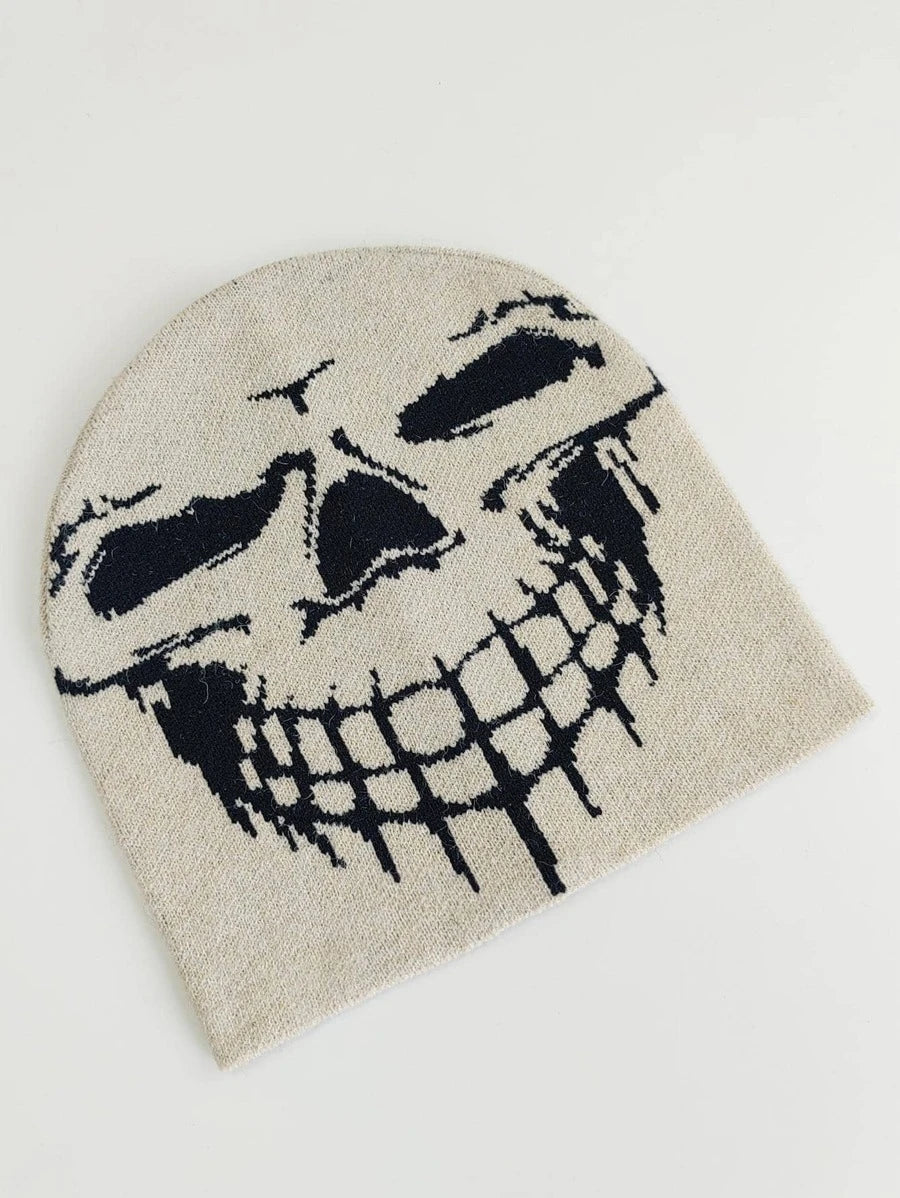 Khaki Funny Face Skull Beanie