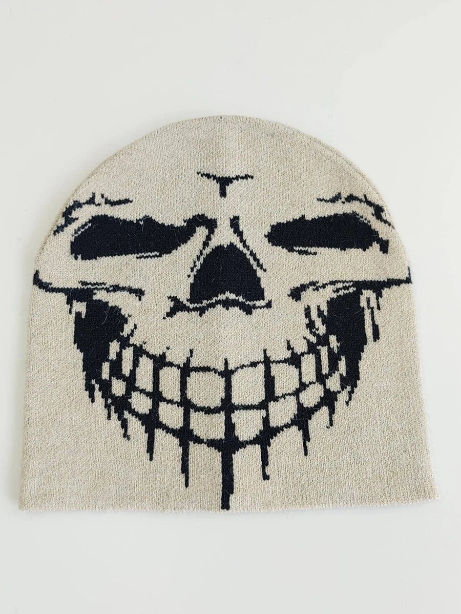 Khaki Funny Face Skull Beanie