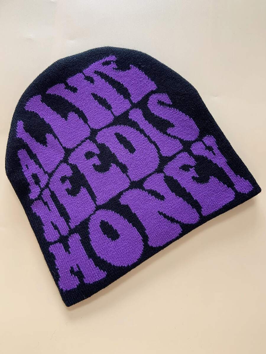 Purple All We Need Is Money Beanie