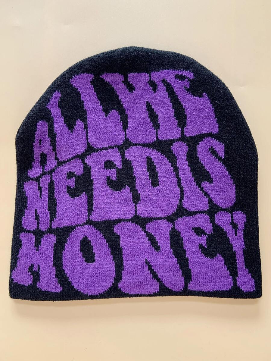 Purple All We Need Is Money Beanie