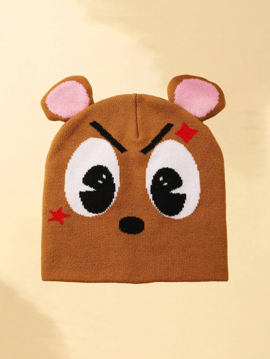 Brown Cartoon Earflap Beanie