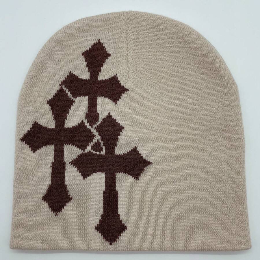 Beige Cross Beanie