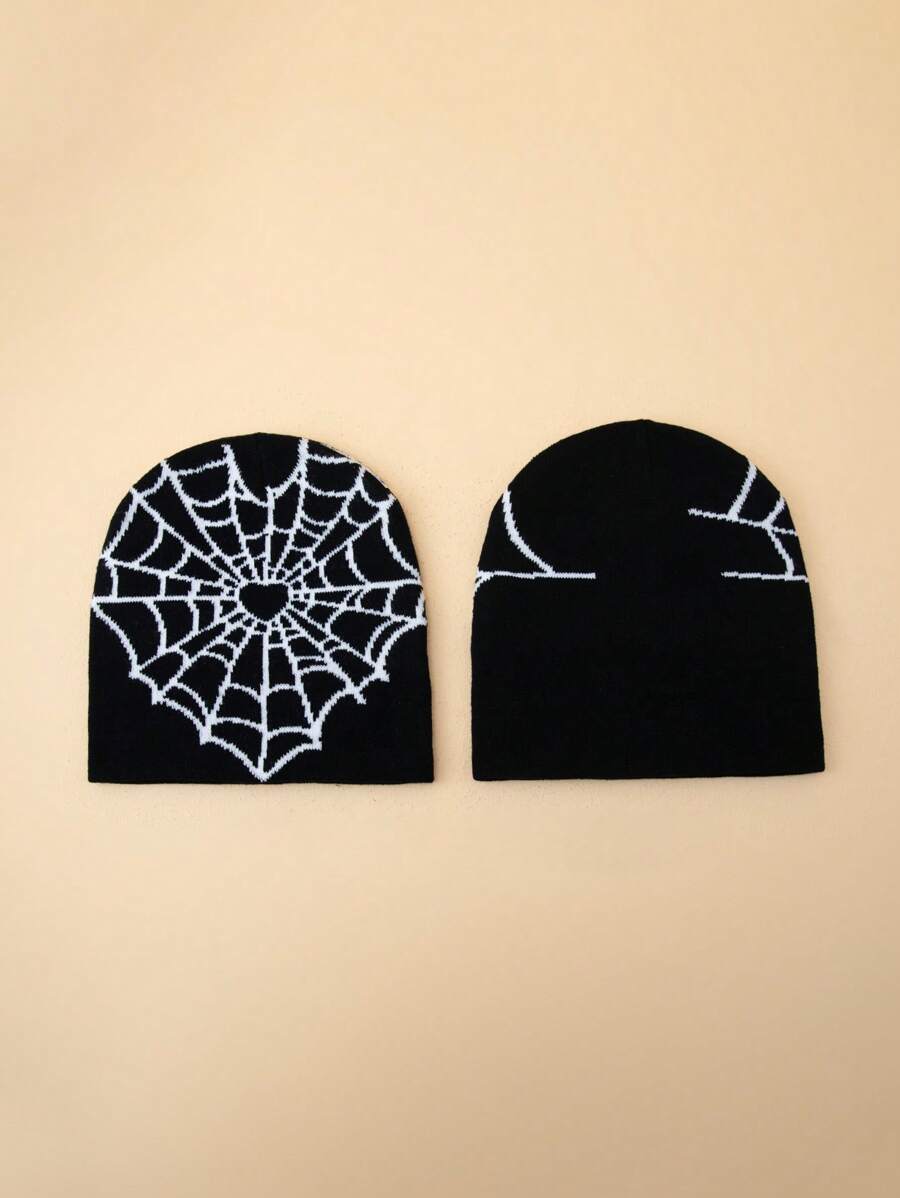 Black Heart Spider Web Beanie