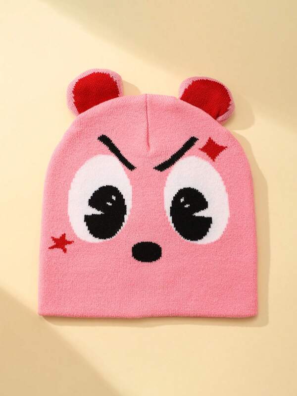 Pink Cartoon Earflap Beanie