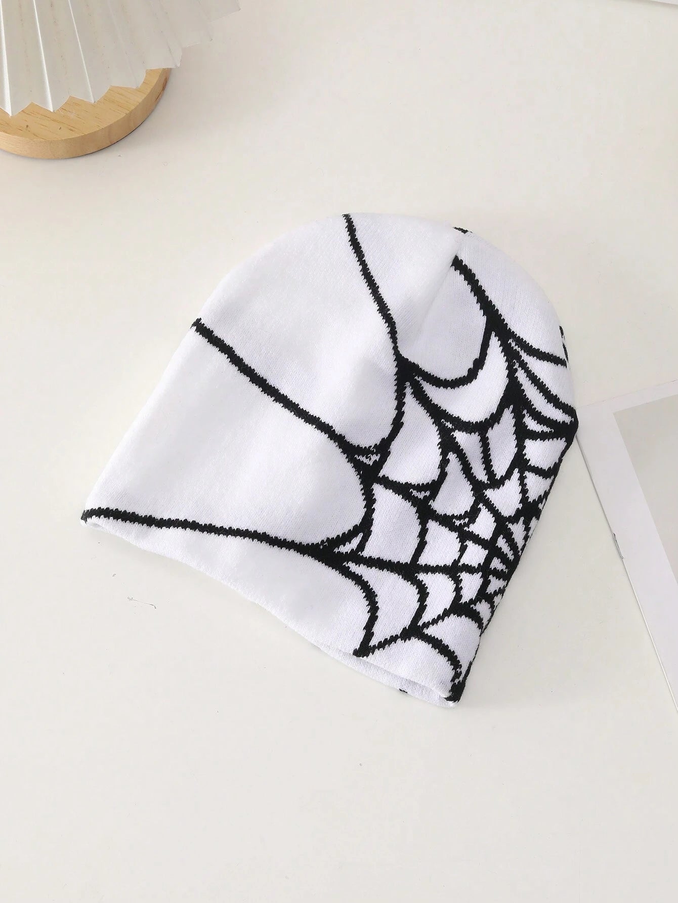 White Spider Web Beanie